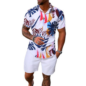 Conjunto de Camiseta y Pantalones Cortos de Verano para Hombre, Estilo Casual, Color Sólido, Estampado Moderno, Algodón y Lino, Diseño Casual Inspirado en Diseñadores - Product Image 1