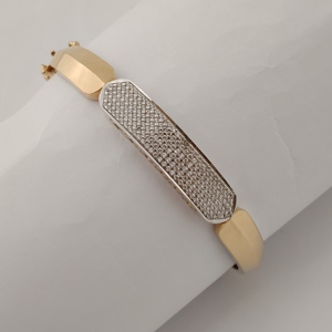 18ct Rose Gold Diamond Pave Bar Bracelet for <b>Men</b> Geometric Statement Design Luxury Gents Jewelry Wedding Party Gift - Product Image 1