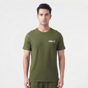 T-shirt en coton pour homme, col rond, couleur vert olive tendance, de qualité supérieure, manches courtes, vêtements d'été - Product Image 1