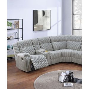 Lussuoso Set Divano Componibile 3 Pezzi Colore Cenere con Portabicchieri a Console, Funzione Reclinabile e Tessuto in Velluto a Coste per Soggiorno - Product Image 5