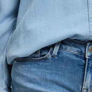Shorts de Mezclilla de Cintura Alta para Mujer, Corte Recto, Lavado a la Piedra, Algodón, Estilo Casual de Verano, Dobladillo Enrollado, Jeans Azules - Product Image 5