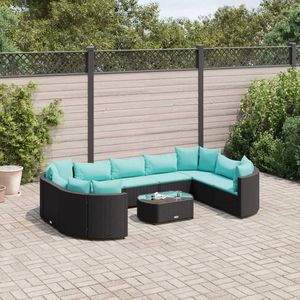 Black And Water Blue Patio <b>Sofa</b> <b>Set</b> Elegant Garden Outdoor Furniture UV Resistant PE Rattan Waterproof Cushions - Product Image 1