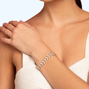 Solid <b>Real</b> Gold Plated Leaf <b>Crystal</b> Bracelet Marquise Cut Women's Classic Chain Link Jewelry Wedding Style - Product Image 4