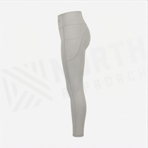 North Approach High Waist Full Length Yoga <b>Leggings</b> With <b>Pockets</b> Solid Gray Seamless Four-Way Stretch Women's Activewear - Product Image 3