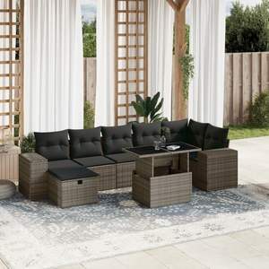 Grey Garden <b>Sofa</b> <b>Set</b> Outdoor Rattan Furniture Cushioned Waterproof Contemporary Design - Product Image 1