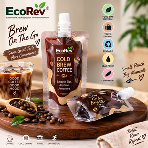 บรรจุภัณฑ์เครื่องดื่มแบบซอง EcoRev ป้องกันการรั่วซึม ใช้ซ้ำได้ เกรดอาหาร ผลิตจาก PET PE เคลือบผิว เหมาะสำหรับการเดินทาง - Product Image 5