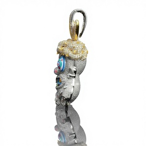 Colgante de Diamantes con Diseño de Monstruo de Dibujos Animados para Hombre, Chapado en Oro Amarillo 925, Esmalte de Color, Estilo Hip Hop, para Fiesta - Product Image 2