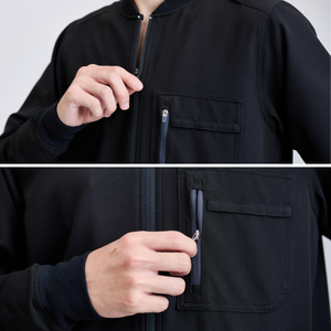 Quirúrgico médico salón de enfermería Scrubs Unisex 2 bolsillos Zip Front Spandex/poliéster estambre tela Scrub Jacket - Product Image 6