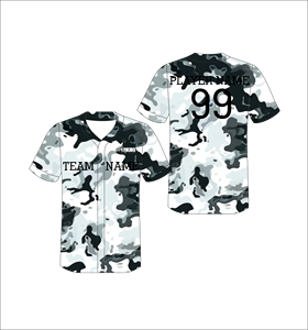 Maillot de baseball personnalisé noir et blanc camouflage, sublimation, boutons, uniforme d'équipe pour homme, tissu respirant et anti-transpiration - Product Image 1