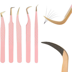 Pince à épiler professionnelle en acier inoxydable anti-magnétique pour extensions de cils, pointe fine, lot de 5, avec embout en fibre de haute qualité - Product Image 1