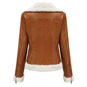 <b>Women's</b> Genuine <b>Leather</b> Stand Collar Waterproof Breathable High Street Winter <b>Moto</b> Biker Style Bomber <b>Jacket</b> with Zipper Closure - Product Image 3
