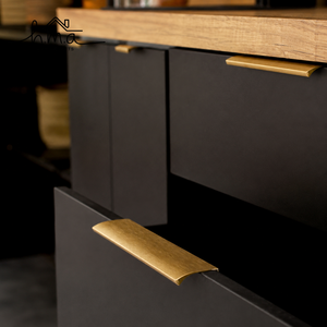 Modern Brushed Brass Edge Pull Cabinet Handle Solid Brass Finger Grip Drawer Pull <b>Wardrobe</b> Cupboard Kitchen Door <b>Hardware</b> - Product Image 2