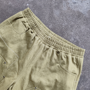 Shorts Bermuda en toile unie pour homme, taille élastique, poches décontractées, respirant, en coton tissé, taille mi-haute - Product Image 4