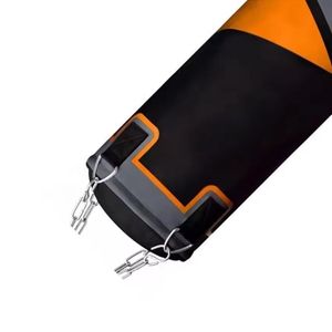 Sac de frappe lourd en cuir synthétique noir et orange durable avec sangles de suspension renforcées pour l'entraînement de boxe et de fitness - Product Image 2