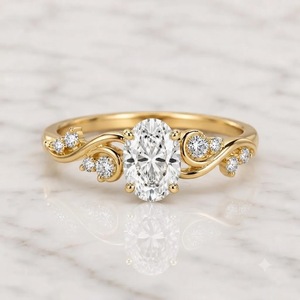 Bague de promesse en or massif 14 carats avec diamant de laboratoire ovale taille E VVS2 de 1,15 carat, design unique, style brindille, bague de fiançailles - Product Image 2