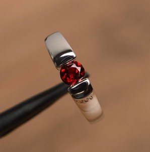 Red Garnet <b>Ring</b> 925 Sterling <b>Silver</b> Handmade Red Gemstone Solitaire <b>Ring</b> Minimalist Vintage Statement Jewelry for <b>Men</b> & Women - Product Image 2