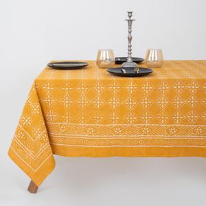 Mantel rectangular de algodón con estampado Dabu hecho a mano para mesa de comedor, mantel floral rectangular para fiestas navideñas - Product Image 1