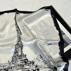 Silk Scarf Floral <b>Print</b> Pattern For Party <b>Office</b> Travel And Casual Fashion Wear Silk Scarf - Product Image 1