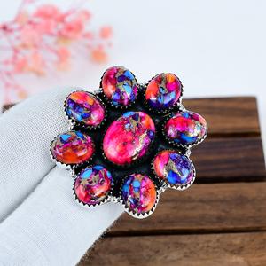 Pink Dahlia Turquoise Cluster <b>Ring</b> Sterling <b>Silver</b> Southwestern <b>Statement</b> Jewelry Gift for Her - Product Image 5