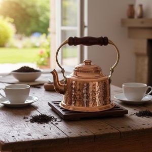 Bouilloire à eau en cuivre de qualité supérieure, finition mate, avec poignée incurvée, fabriquée à la main pour la cuisine, la préparation du thé et la décoration de la maison - Product Image 6