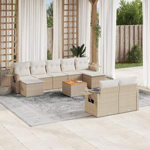 Conjunto de Sofás de Jardín de Ratán Beige, 6 Plazas, Muebles de Exterior con Almacenamiento, Diseño Contemporáneo - Product Image 3