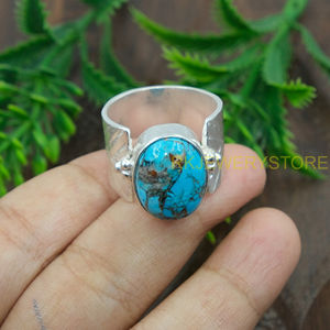 Natural Copper Turquoise Gemstone <b>Ring</b> Handmade 925 Sterling <b>Silver</b> <b>Statement</b> <b>Ring</b> Boho <b>Ring</b> Artisan Jewelry Women Men Gift Her - Product Image 5