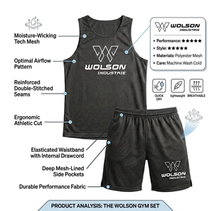 Ensemble short et t-shirt de sport personnalisé pour homme Wolson Industry – Confortable, extensible, avec soutien dorsal – Idéal pour la course et l'entraînement - Product Image 5