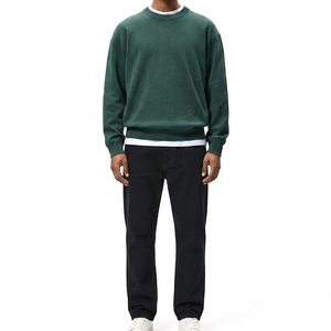 Men's Solid Green Knitted Pullover Sweater Full Sleeve Cotton Autumn Wear - Product Image 1