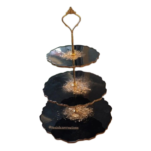 High Quality 3-Tier <b>Epoxy</b> <b>Resin</b> Cake Stand With Gold Leaf Accents Eco-Friendly Handmade Dessert Tower For Wedding & Hotel <b>Table</b> - Product Image 3