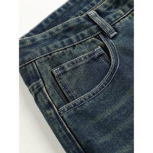 Jean droit pour homme, style vintage moderne, effet usé léger, écologique et respirant, tendance mode streetwear hiver - Product Image 2