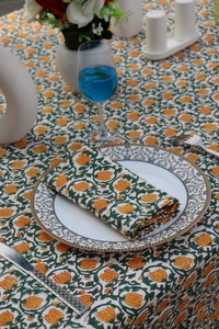 Handmade Eco-Friendly Green & White Indian Floral Cotton <b>Tablecloth</b> for Farmhouse Wedding Events - Product Image 2
