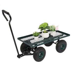 Carrello da Giardino Quadrato in Ferro e Legno 86*46*97cm, Verde, a Quattro Ruote, Chiuso, con Supporto OEM - Product Image 2