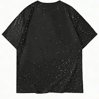 T-shirt Homme Noir Oversize Personnalisé de Qualité Supérieure avec Motif Étoile en Strass, Manches Courtes, Col Rond, Style Urbain, Coupe Jersey