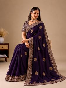 Vexotrend Indian Designer Women's Velvet <b>Satin</b> <b>Saree</b> Beautiful Patola Design Traditional Style Wedding Party Wear Wrinkle-Free - Product Image 3