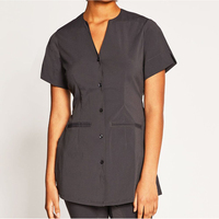 Tunique de coiffeur unisexe respirante en spandex, confortable, en polyester et coton, avec poches, logo personnalisé, pour salon de beauté