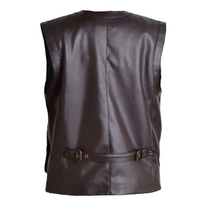 Hot Selling <b>Men's</b> Genuine <b>Leather</b> V-Neck Zipper Front Multiple Pockets <b>leather</b> <b>waistcoat</b> Regular Fit Autumn Style - Product Image 4