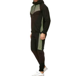 Chándal con capucha negro para hombre, cremallera completa, paneles de malla verde, bolsillos laterales, ropa deportiva de invierno, corte regular, 100% algodón transpirable, frontal - Product Image 2