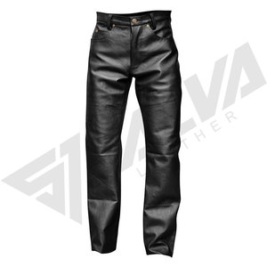 Pantalones de Motociclista SALVA LEATHER para Hombre, de Cuero Negro, Corte Recto, Impermeables, Ligeros, Cintura Media, Cierre de Cremallera, Bolsillos, para Invierno - Product Image 2
