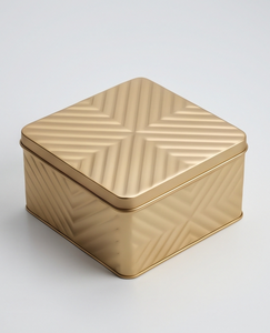 Caja de Metal Dorada Geométrica Cuadrada al por Mayor para Frutos Secos, Contenedor de Lujo para Dátiles, Organizador de Aperitivos con Grabado Chevron, Lata Decorativa para Regalo - Product Image 4