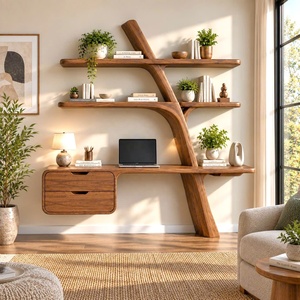 Escritorio de Madera Contemporáneo Hecho a Mano por Luxali, con Librero en Forma de Árbol, Estantes y Cajón, para Decoración de Oficina en Casa - Product Image 1