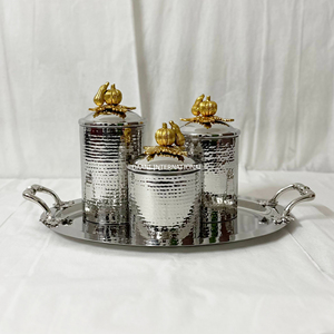 High End Gold Hammered Stainless Steel Jar Set Clip-on Lids Tray Decorative <b>Storage</b> Containers <b>Kitchen</b> Home Decor Accent - Product Image 3