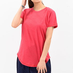 T-shirt à manches courtes pour femmes, col rond, couleur unie, tricoté, coupe régulière, décontracté, rouge - Product Image 5