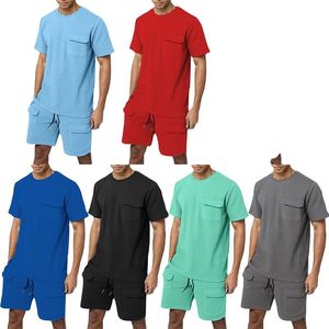 Summer Men's 2-Piece <b>Set</b> 100% Cotton <b>Knitted</b> Sport Casual T-Shirt and Shorts Joggers - Product Image 5