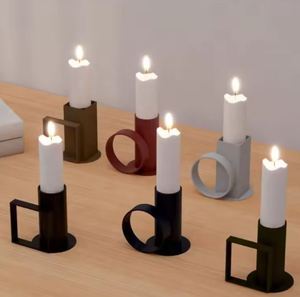 Metal Iron Art Painted Retro Handheld <b>Small</b> Candle Holder Stand <b>Container</b> Base Candlestick Home Decoration - Product Image 2