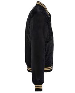 Men's Black Bomber <b>Jacket</b> With Gold Trim Regular Fit Casual Autumn Wear Zipper Closure Satin Lining Polyester Material - Product Image 2