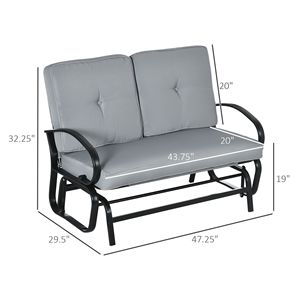 Panca a dondolo da esterno grigia per 2 persone con cuscini trapuntati, struttura in acciaio, ideale per giardino o cortile - Product Image 3