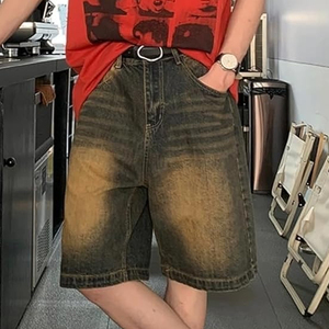 Shorts en jean délavé unisexe style streetwear vintage coupe ample en coton effet soleil délavé – Vente en gros - Product Image 3