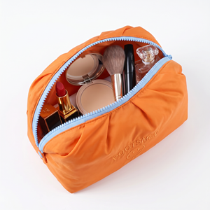 ROOTSMEN <b>Lady</b> Orange Nylon Cosmetic Bag with Embroidered Logo Zipper Closure Customizable Pattern Fluffy Portable Medium Size - Product Image 2