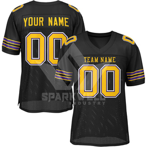 Maillot de football américain jaune personnalisé, col en V, manches courtes, sublimé, maille respirante, pour homme adulte, nom et numéro d'équipe personnalisés - Product Image 3