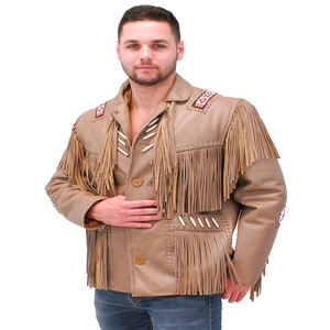 Men Cow Skin <b>Suede</b> Breathable Tassel Fringe <b>Leather</b> <b>Jacket</b> Turn-down Collar Western Style Casual Winter Coat 240g - Product Image 3